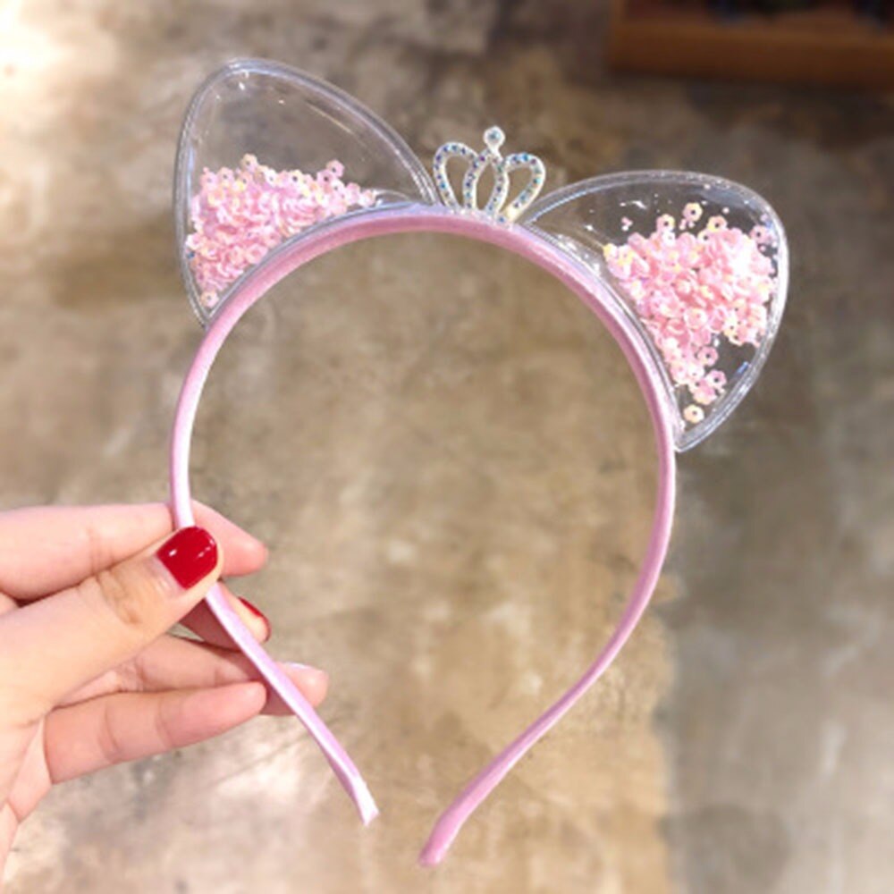 Girls Cute Colorful Sequin Crown Cat Ears Headbands Children Sweet Cat Ears Hair Band Birthday Party Kids Hair Accessories