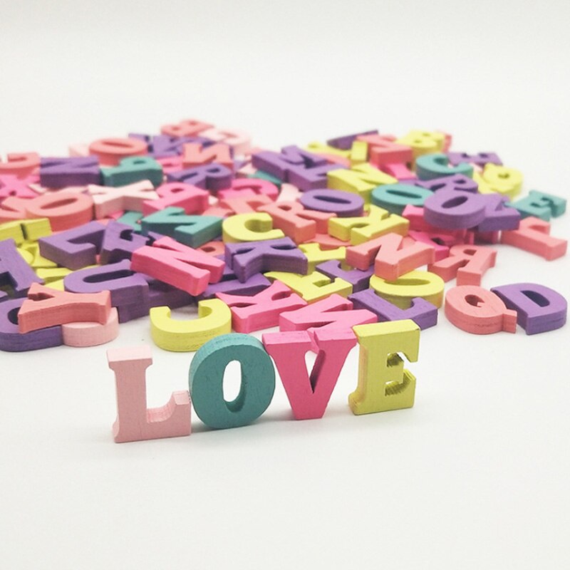 100 pcs random wooden diy jewelry wood chips block teaching materials letters number handmade decoration multicolor mixed: Letter