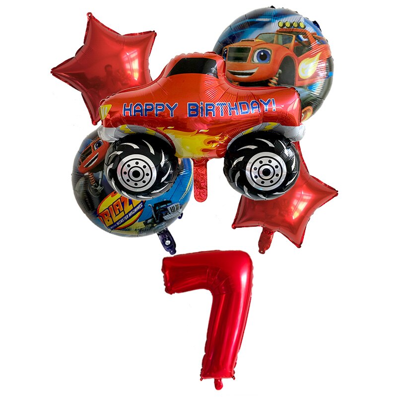 6Pcs Blaze En De Machines Folie Ballon Gelukkige Verjaardag Partij Decoratie Bal Jongen Tank Bus Fire Car ballonnen: Licht Geel