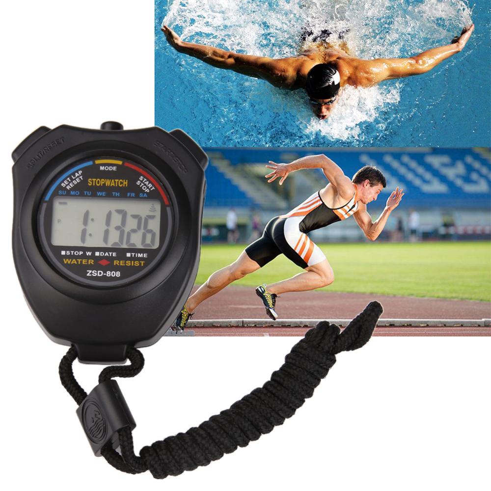 Sport Stopwatch Waterdichte Digitale Handheld Lcd Chronograaf Handheld Sport Stopwatch Timer Stop Horloge Met String