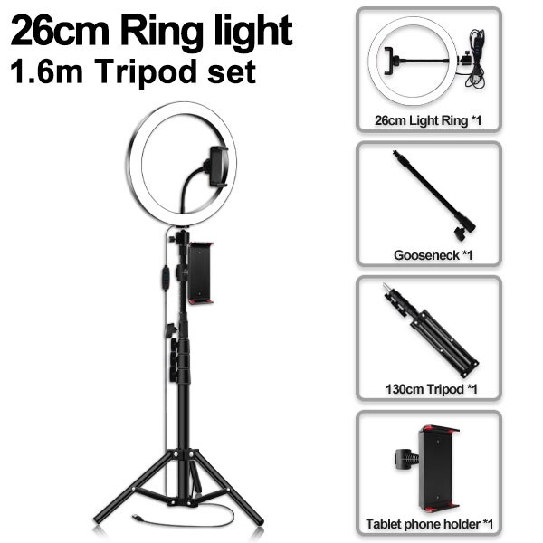 10 inch ringlamp met statief, telefoonhouder voor ipad, fotografie, studiovideo, led-ringlamp 5600k met usb-aansluiting voor make-up: Blauw