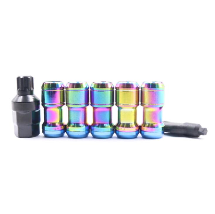 20pcs/set 44mm racing Steel Wheel Lock Lug Nuts Neo Chrome Concealed Heptagon Formula Steel Wheels: Neochrome Blue / M12x1.25