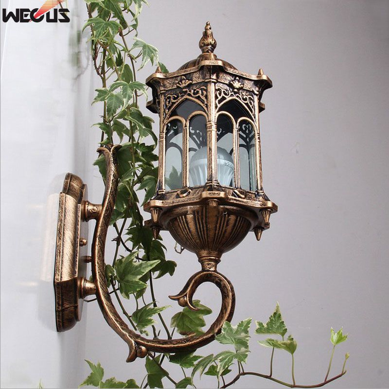 Lámpara de pared para pasillo, de estilo europeo, para exteriores, lámpara impermeable para pared de patio, simple, para villa, puerta, balcón, pasillo, luz de pared retro
