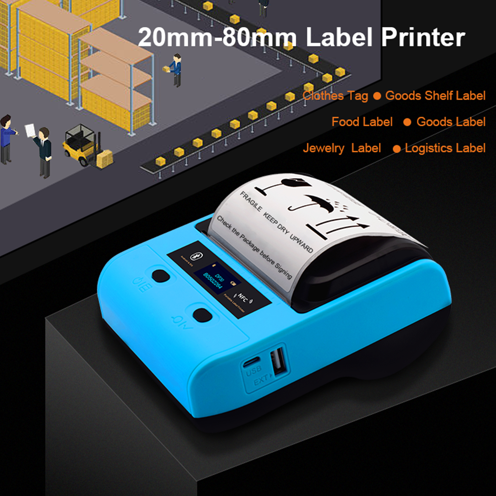 3 Inch Portable Wireless Thermal Printer USB BT NFC DP30 All in One Printer for Price Label Support ESC/POS Command for Retail