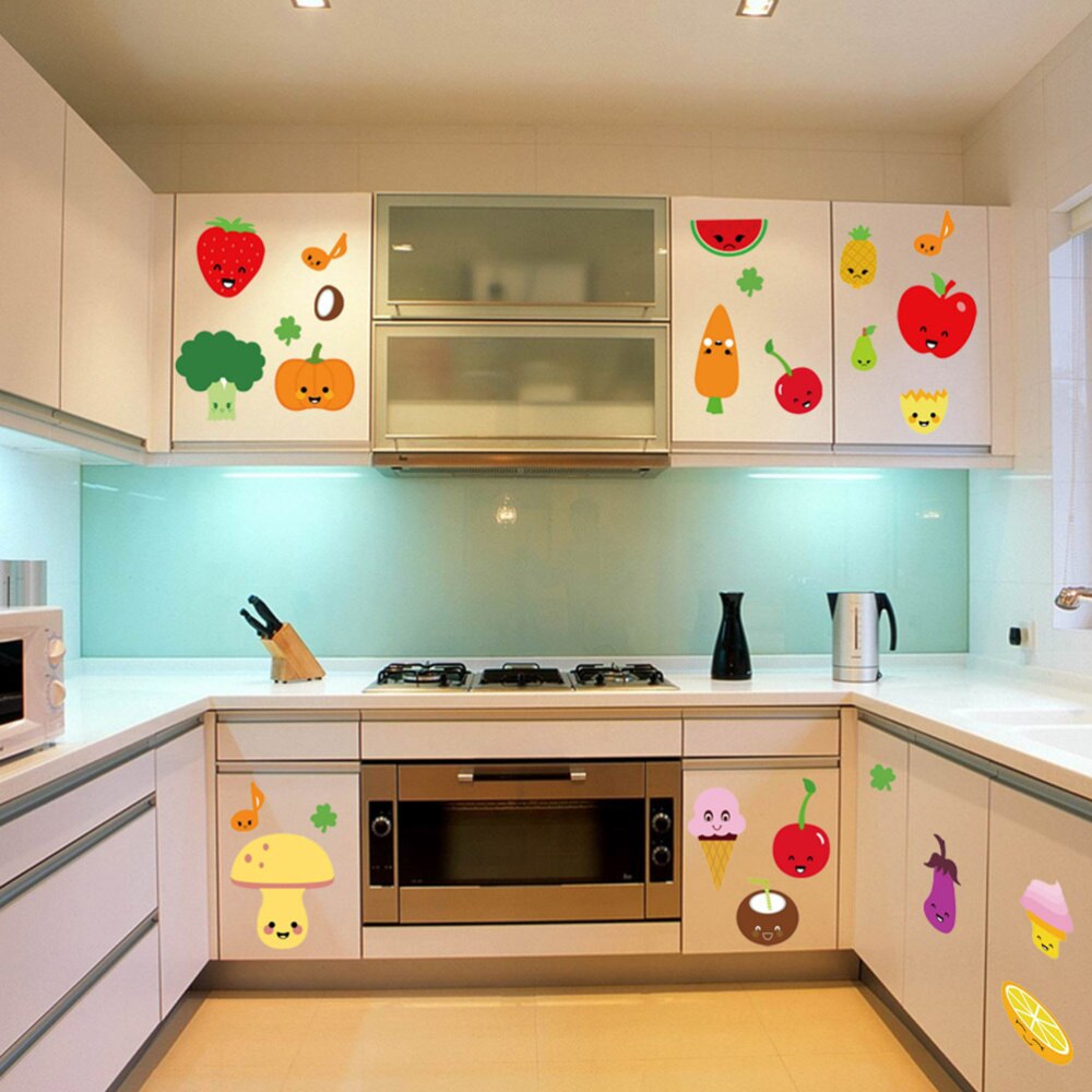 Removable Wall Stickers Cartoon Fruit and Vegetable Wall Stickers Vinyl Wallpapers DIY Decor Decals for Refrigerator Kitchen 45