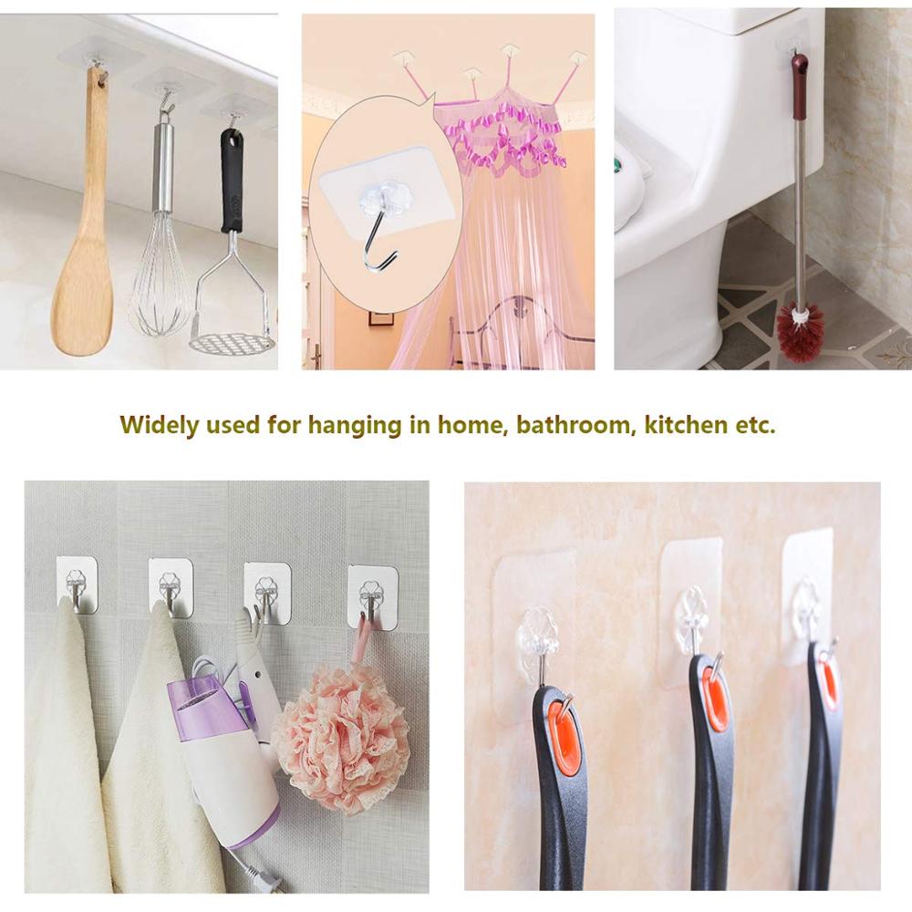 Ganchos adhesivos colgadores para pared de cocina, sin clavos colgadores adhesivos con ganchos de acero inoxidable, ganchos para el techo, 12 y 20 paquetes