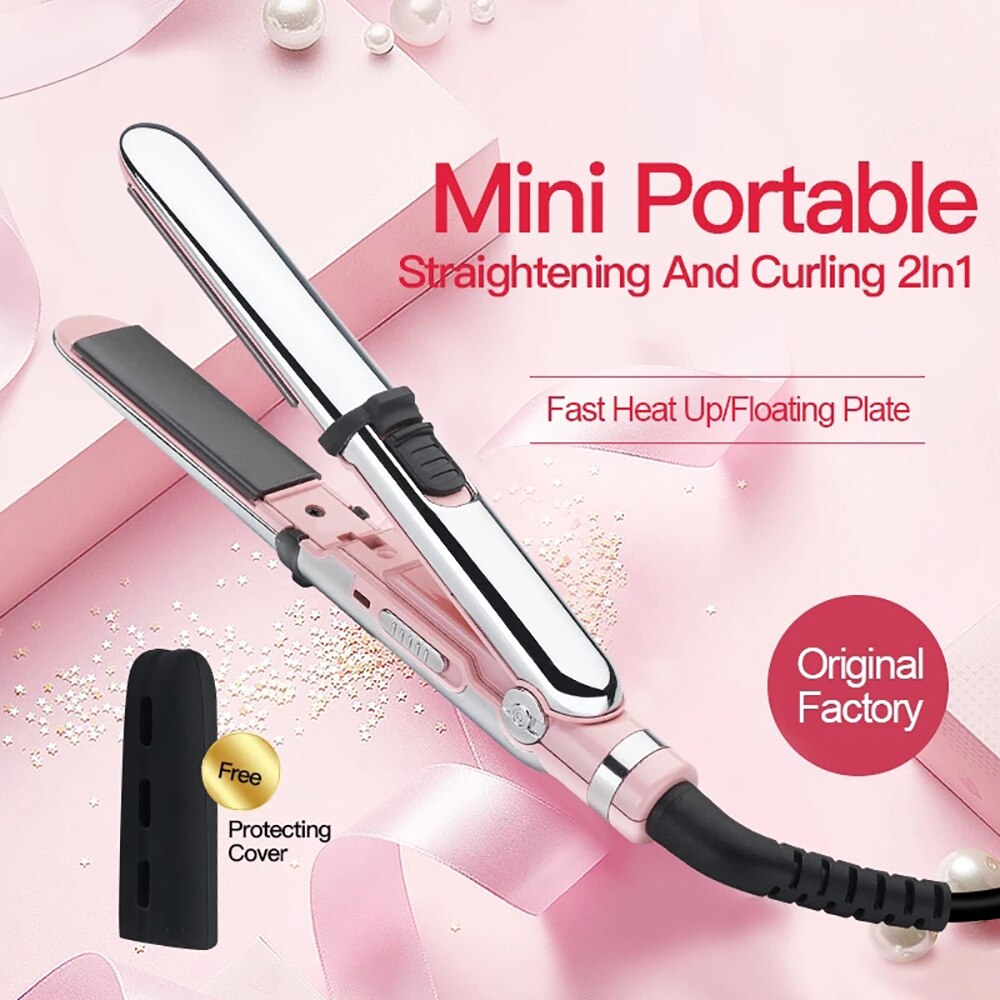 Mini 2 in 1 Hair Straightener 38W Curling Flat Iron PTC Fast Heating 3 Gears Straight Splint Electric Perm Stick Styling Tools