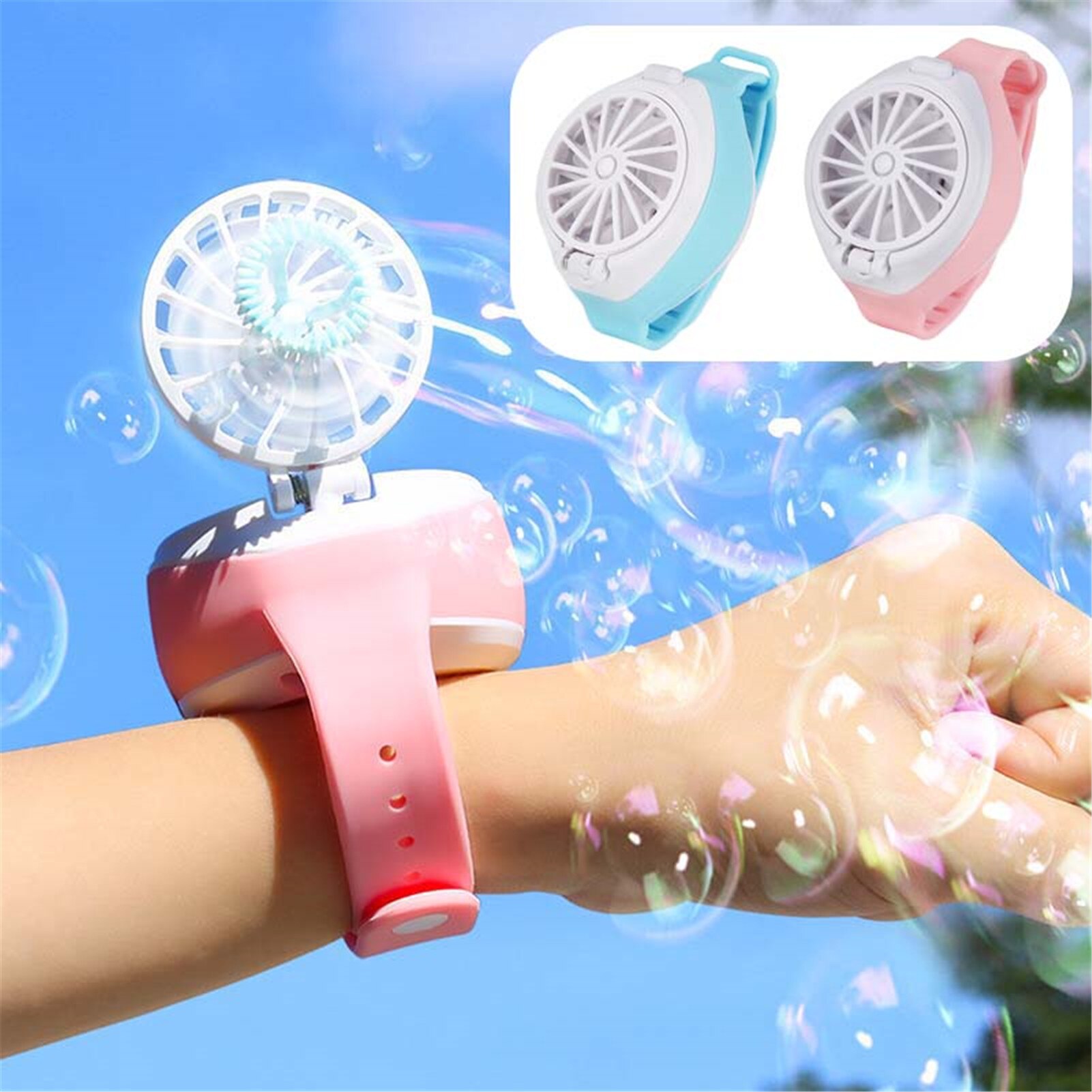 Automatische Bubble Machine Mini Draagbare Kinderen Horloge Fan Oplaadbare Zeep Bubble Machine Outdoor Speelgoed