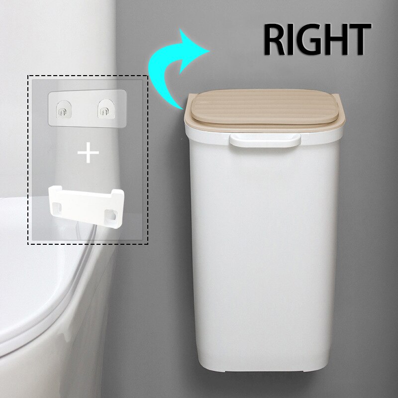 10L poubelle suspendue salle de bain poubelle murale armoires de cuisine porte poubelle suspendue économiser de l'espace poubelle maison poubelle: Open right Gold / With Accessories