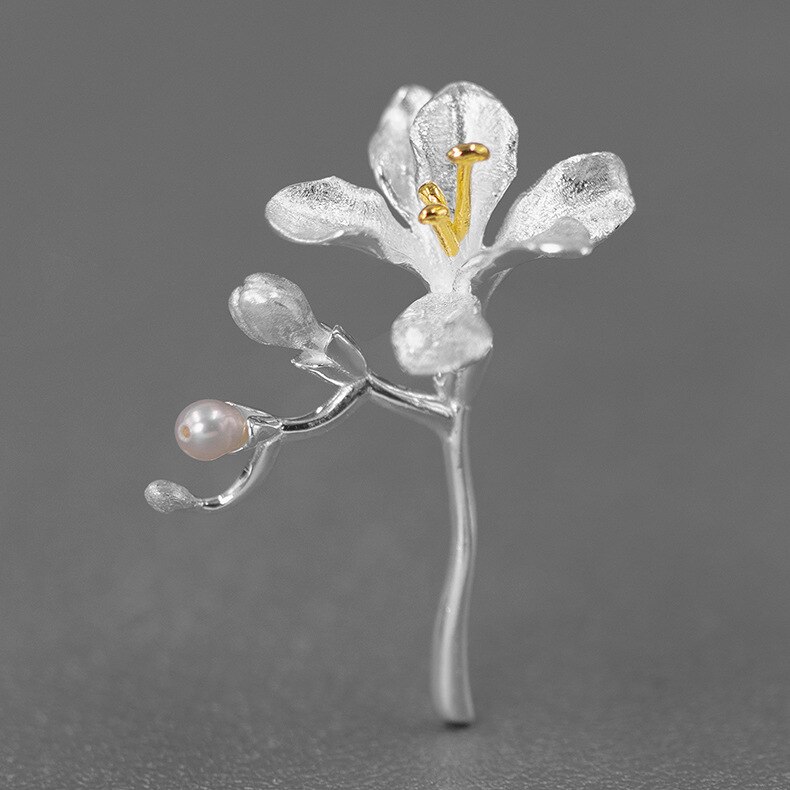 Inature 925 Sterling Zilveren Freesia Bloem Broches Voor Vrouwen Natuurlijke Parel Bruiloften Casual Kantoor Broche Pins: Silver