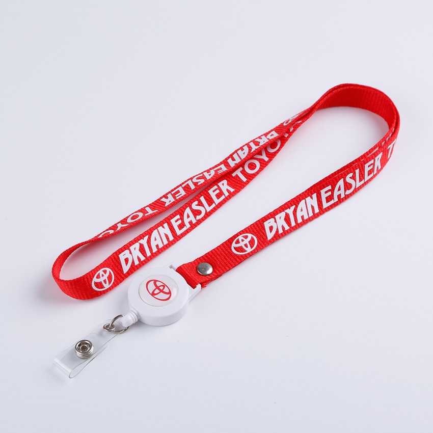 Anpassad lanyard polyester nylon skärm präglade billig halsrem med metall clip fäste