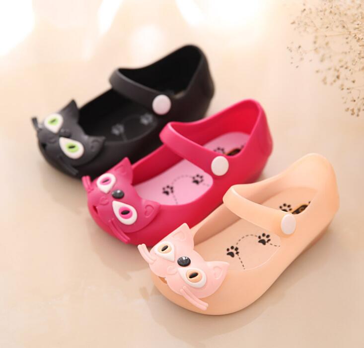 Baby Girls Cute Pattern Jelly Shoes Toddler Kids Summer Candy Color Cute Cat Soft Cartoon Sandals size 24-29