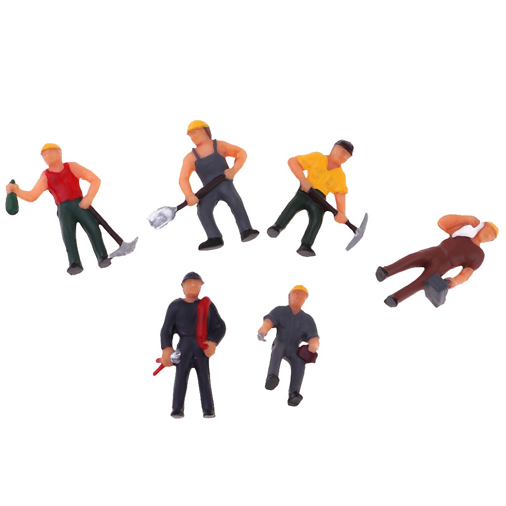 6pcs Miniature Painted Figure 1:87 Architectural Human Model Plastic Workers Peoples