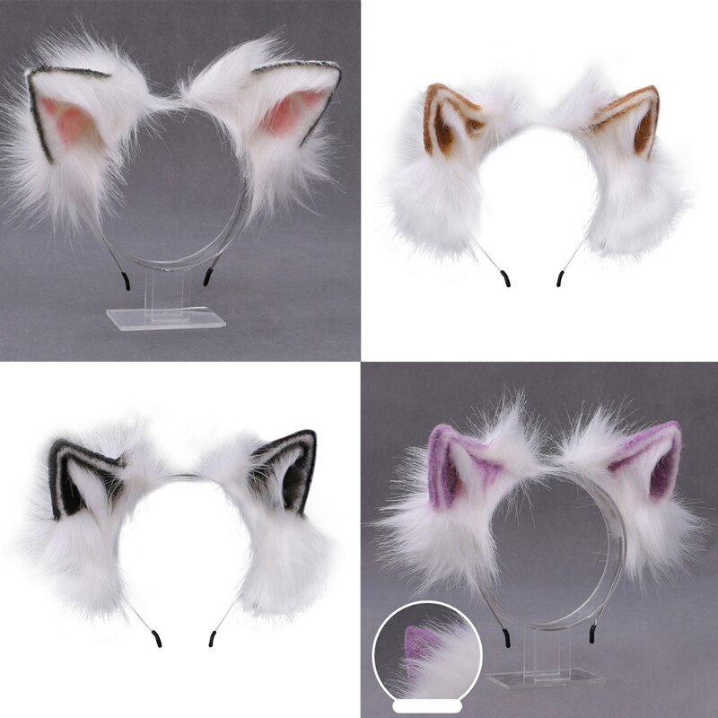 Popular Furry Bendable Cat Ears Headband Cute Flurry Plush Simulation Animal Cosplay Hair Hoop Japanese Kawaii Lolita Headpiece