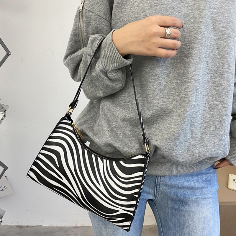 Mode Zebra Print Vrouwen Luxe Handtas Pu Leer Eenvoudige Onderarm Schoudertassen Vrouwelijke Dagelijks Baguette Totes Purse Pouch