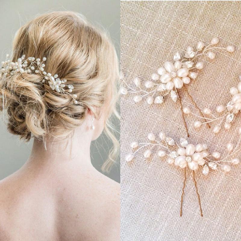 European style bridal hair stick pageant Wedding party headpiece bride pearl Headdress Hairpins Vine Accessories