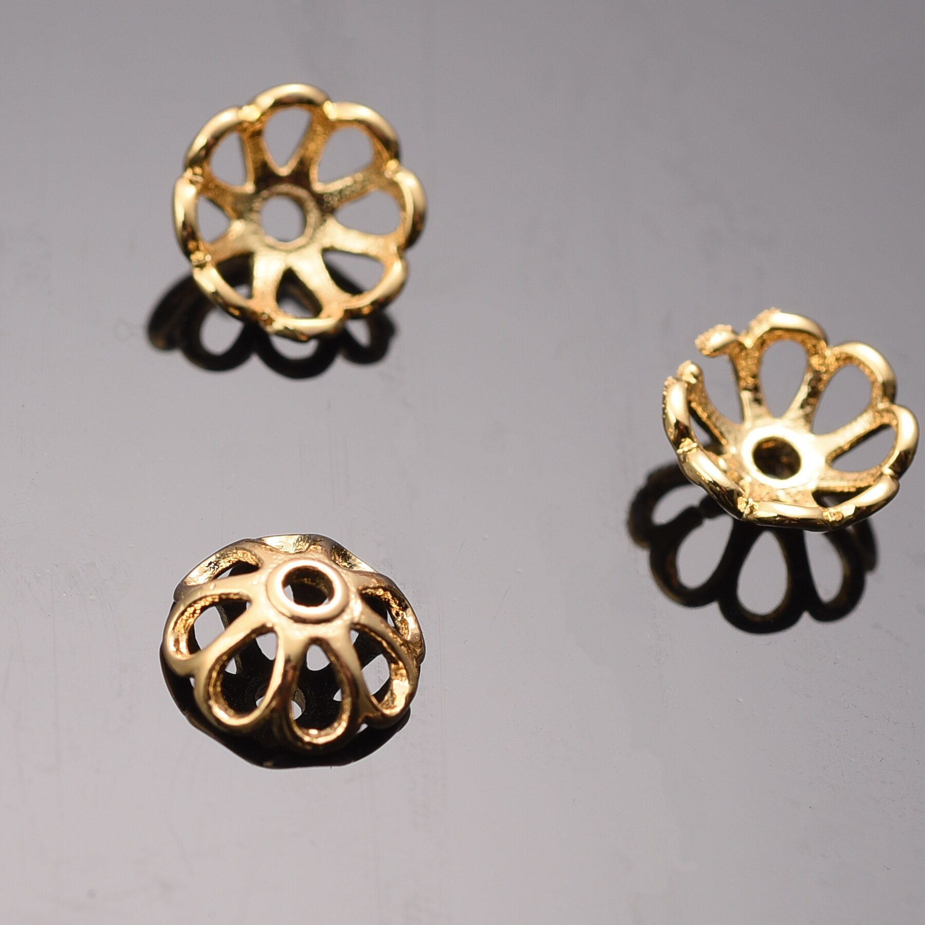 10 Stks/partij Hollow Flower Kralen Caps Real Vergulde Messing Bloem Sieraden Accessoires Voor Diy Ketting Oorbel Vrouwen Meisjes