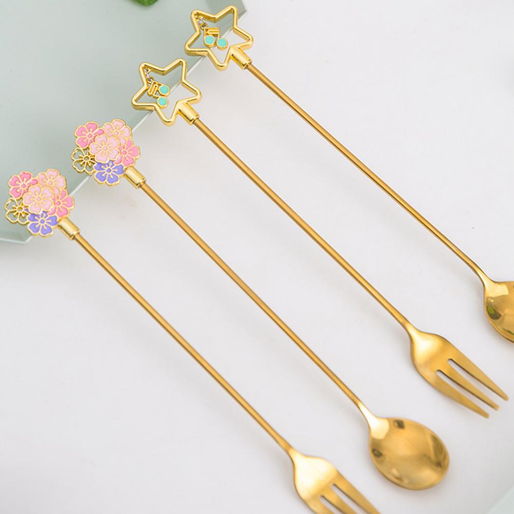 Cuillère à Dessert en acier inoxydable, fourchette en forme de fleur de cerisier cuillère à Dessert fourchettes à fruits cuillère à remuer pour café vaisselle accessoire de cuisine 1 pièce