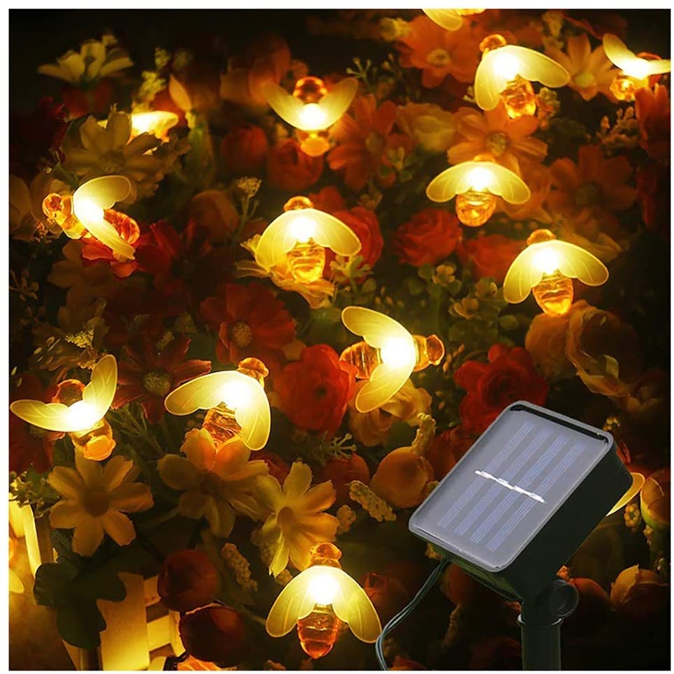 Guirnalda de luces LED en forma de abeja, guirnaldas navideñas alimentadas por energía Solar, para decoración de jardín y , 20LED/30LED/50LED