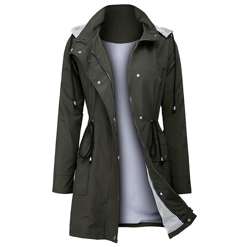 Gabardina impermeable con capucha para mujer, chaqueta de lluvia con capucha desmontable activa para exteriores, para acampar, senderismo, viajes y otros: Verde militar / M