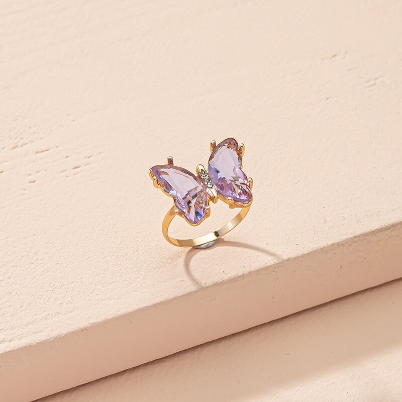 Butterfly Mood Ring Gradient Color Crystal Temperature Ring Jewelry for Women Kids Birthday Gold Butterfly Rings: R706