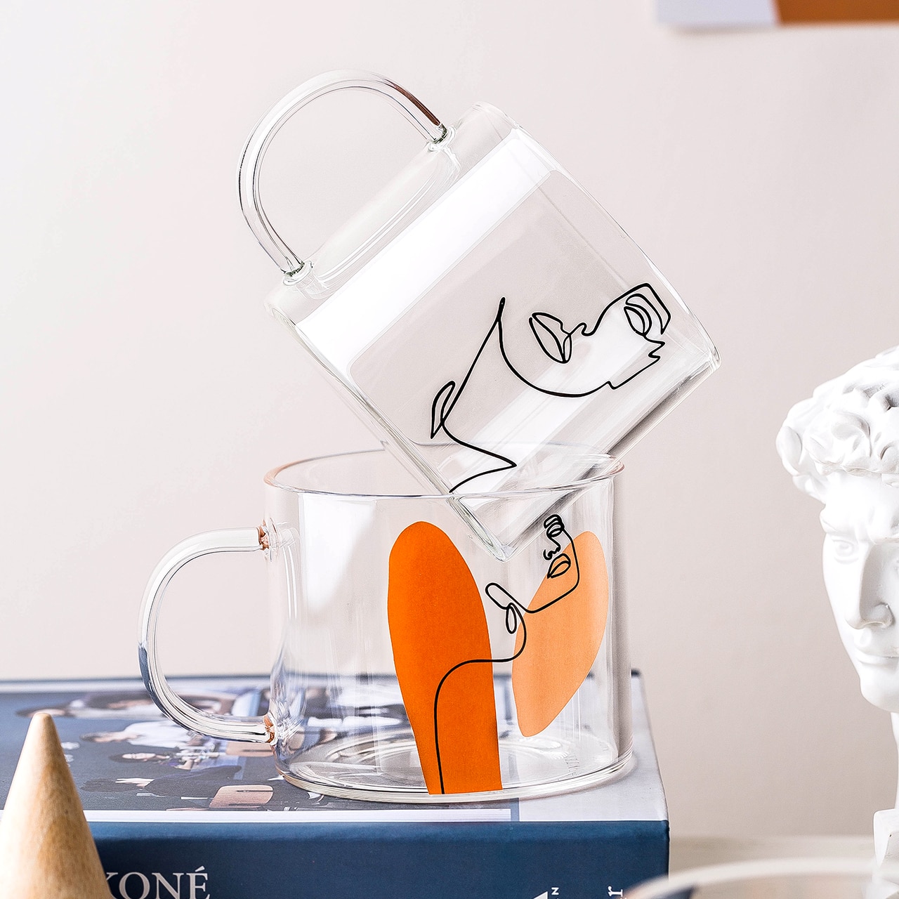 400ml Alphabet Cartoon Heart Pattern Mug Glass Handle Mugs For Milk Coffee Beer Home Office Drinnkware Water Cup Couple