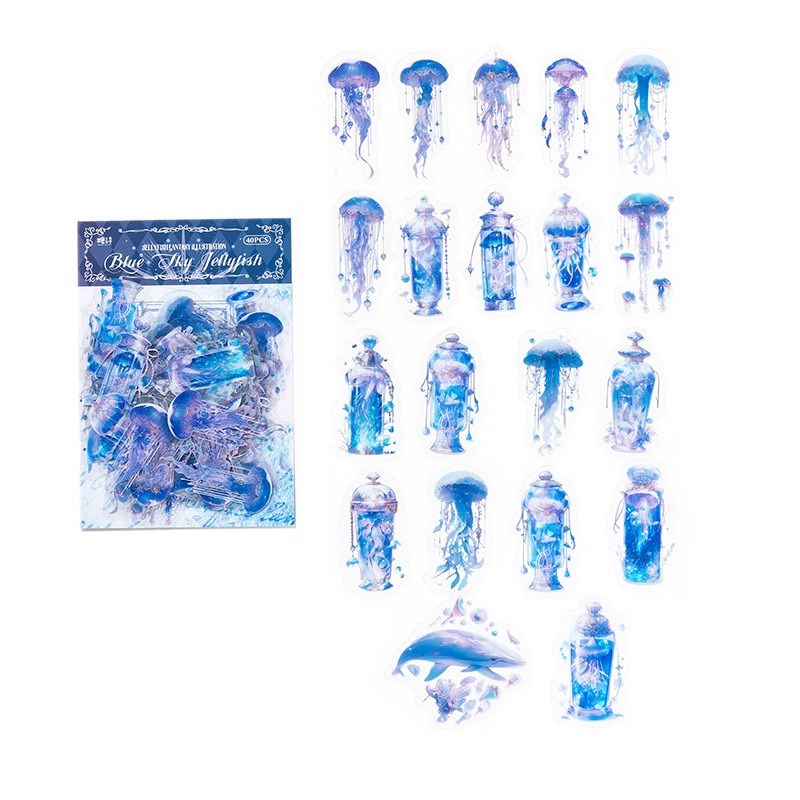 impostato di 40 adesivi con meduse carine, decalcomanie decorativo impermeabili trasparenti in animale domestico per scrapbooking, album, diario, pianificatore: Viola