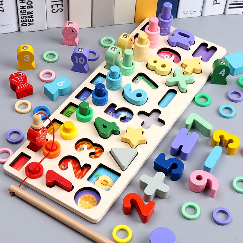 Giocattoli per bambini giocattoli educativi in legno Montessori forma geometrica cognizione Puzzle giocattoli giocattoli matematici giocattoli educativi precoci per bambini: Rosso