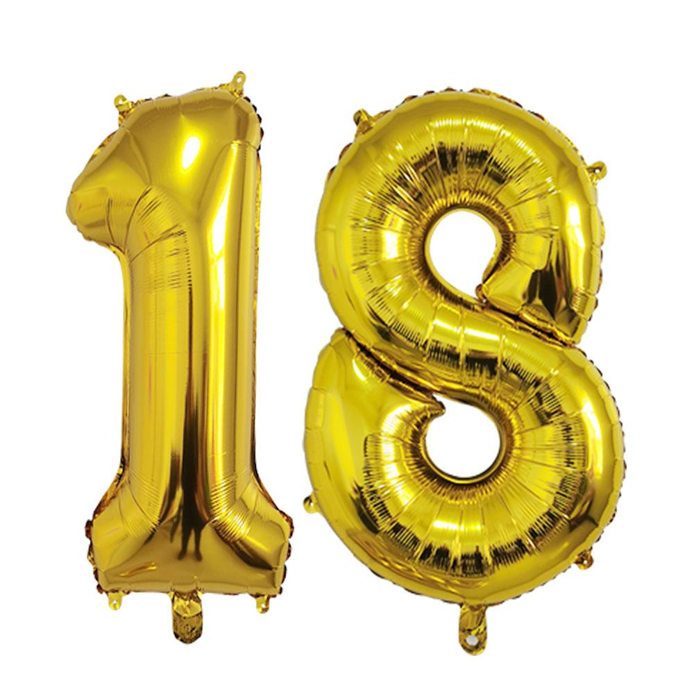 32 pulgadas Número grande dígitos oro negro plata verde rojo azul adulto 18 cumpleaños decoraciones globos suministros para de aniversario: Oro