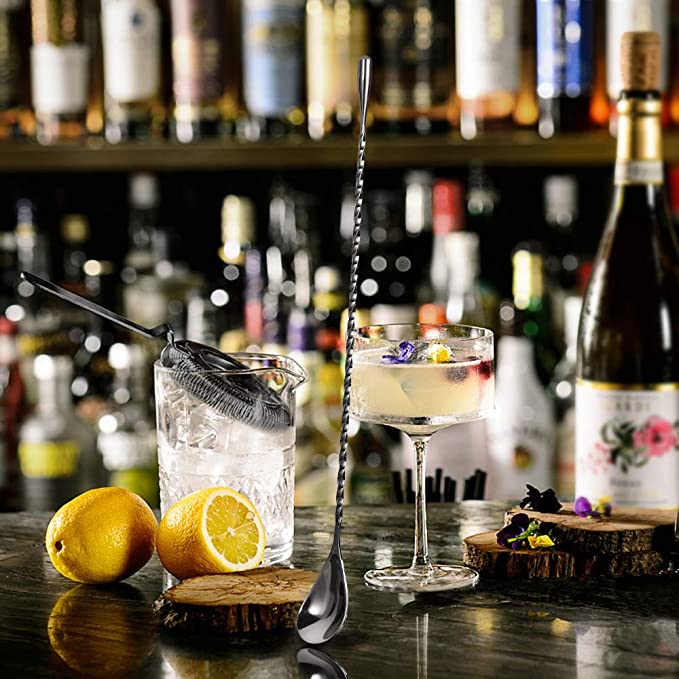 2 Black Stainless Steel Mixing Spoons Cocktail Shakers Cocktail Shakers Milk Tea Stir Bars