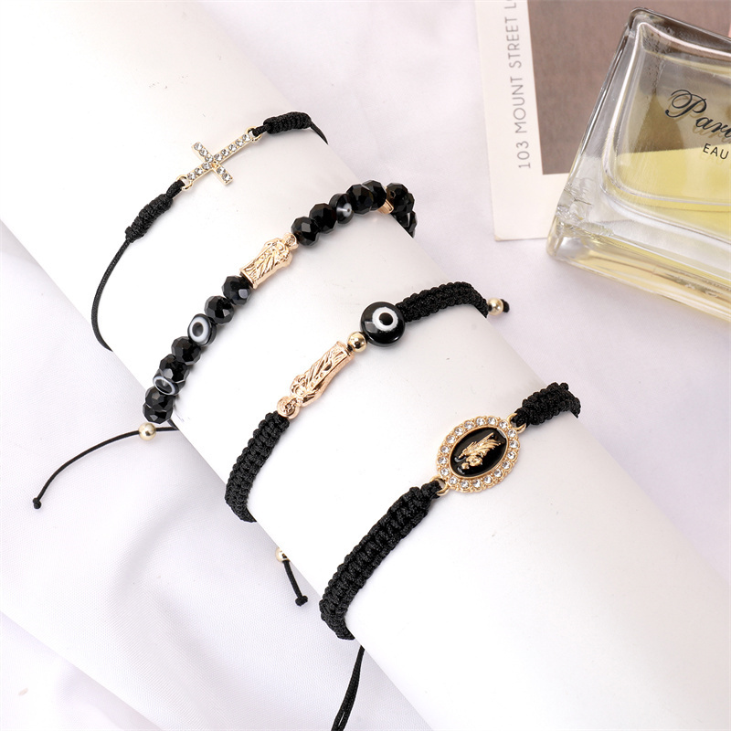 4 Uds. De pulseras mexicanas de la Virgen María, pulsera de San Judas para mujeres y niñas, cadena roja, mal de ojo, cuentas verdes, tobilleras, de joyería: Color acero