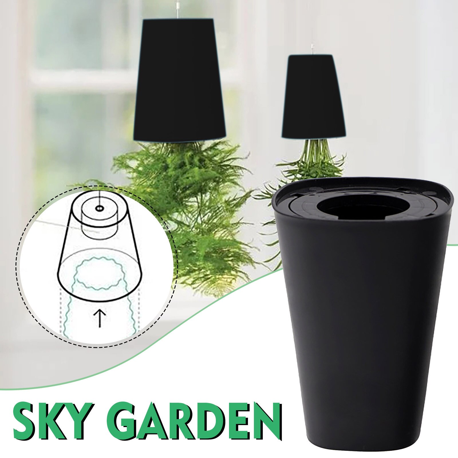 40#Indoor Sky Garden Hanging Pot Upside Down Recycled Hanging Planter Pot Upside Down Sky Planting Pot Flowerpot Storage Basket: Black 