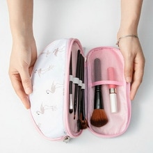 Roze Draagbare Flamingo Cosmetische Zak Dubbele Laag Reizen Make Pouch Tassen Circulaire Vrouw Make Up Bag Borstel Organizer