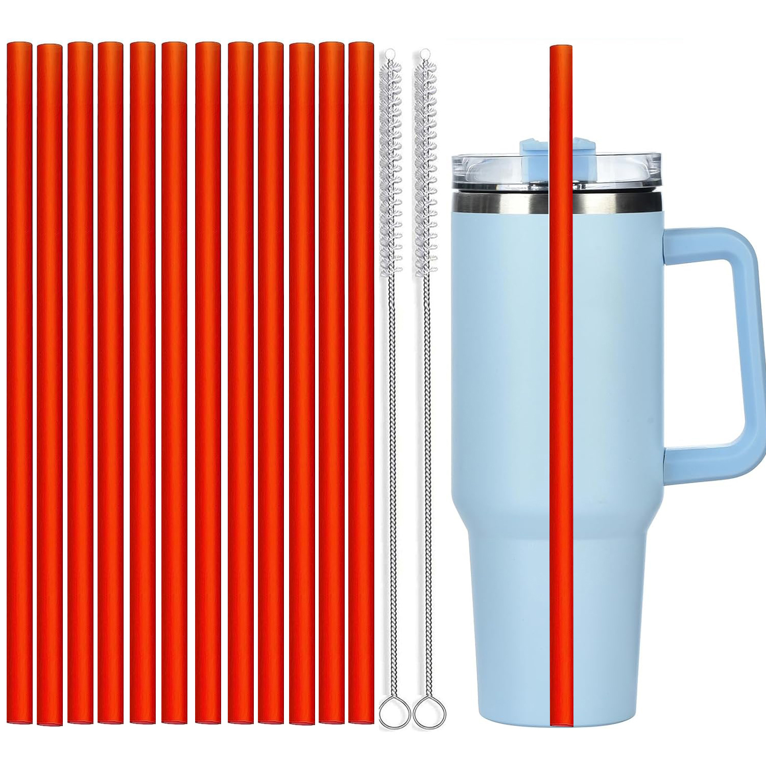 12Pcs Color Replacement Straws for Stanley 30/40 oz Tumbler , 12 in Long Reusable Plastic Straws for Stanley Cup, Plus 2 Brush: green