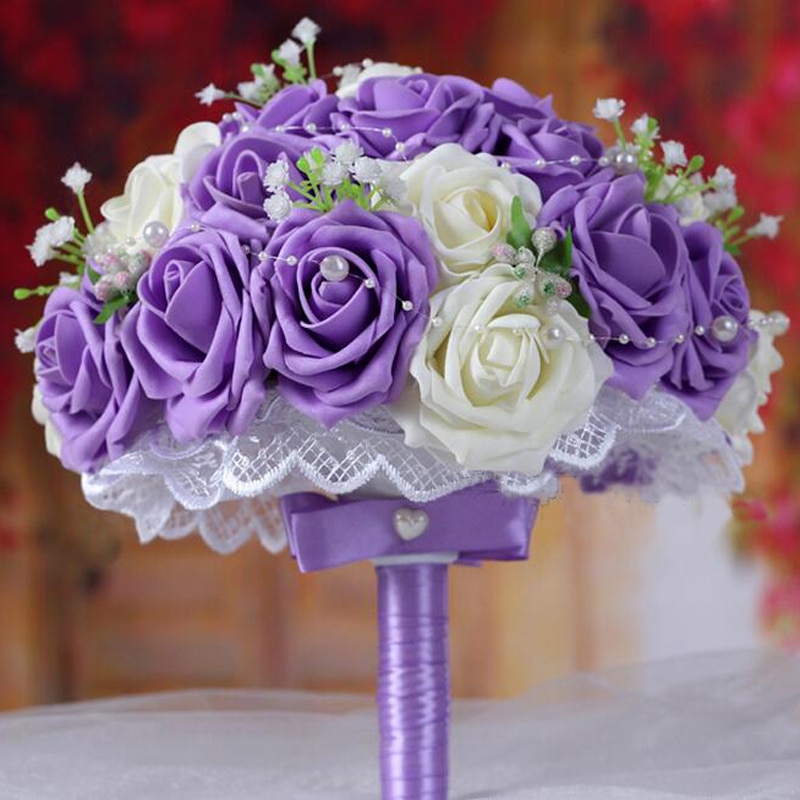 Bouquet de mariage magnifique avec des roses et des perles, blanc, Rose, violet, corail, rouge, bordeaux, pour demoiselle d&#39;honneur