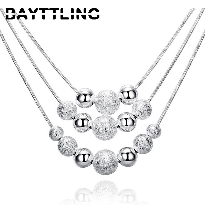 BAYTTLING 925 Sterling Silber 18-zoll Bereifte Perlen Anhänger Ohrringe Halskette Für Frau -Schmuck-einstellen Hochzeit