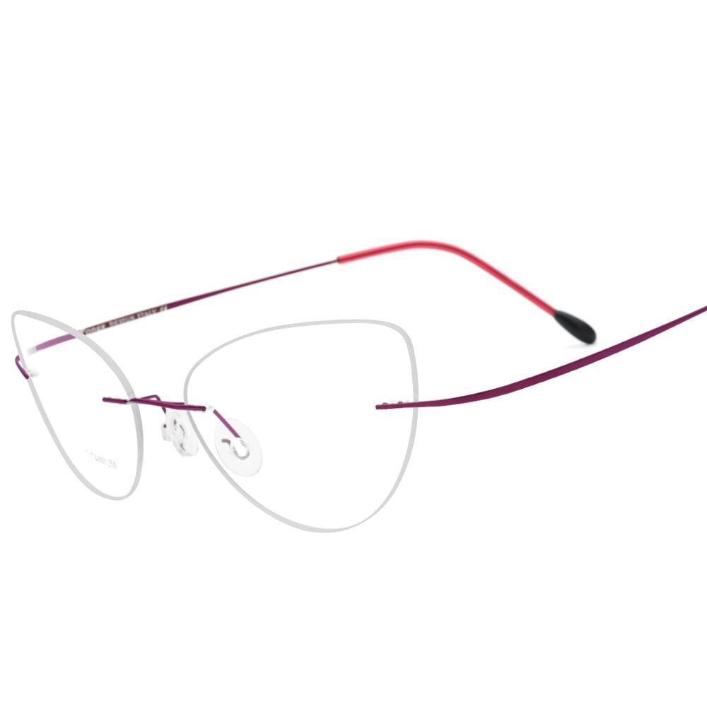 Hdcrafter kantløse brilleramme kvinder cat eye titanium ultralette receptfrie rammeløse skrueløse optiske brillerrammer: Lilla