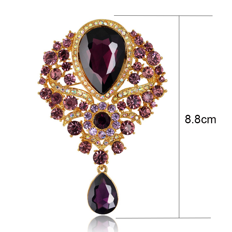 SINLEERY Gothic Style Red Black Blue Oval Big Stone Brooches For Women AAA Cubic Zircon Pins Jewelry Accessories ZD1 SSG: XZ144M