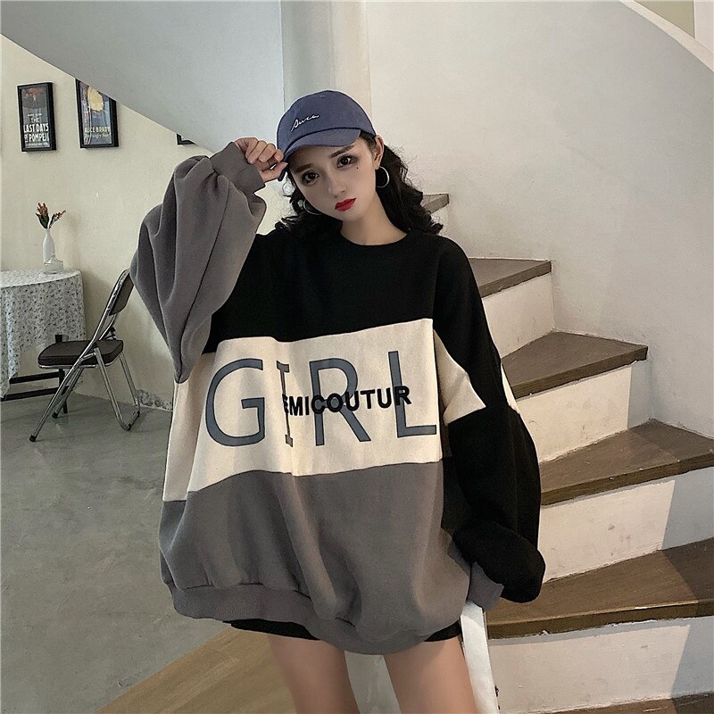 Otoño Invierno mujeres sudaderas polar hoodies patchwork carta de talla grande 6XL 8XL oversize ropa informal suelta sudaderas con capucha de Hip hop