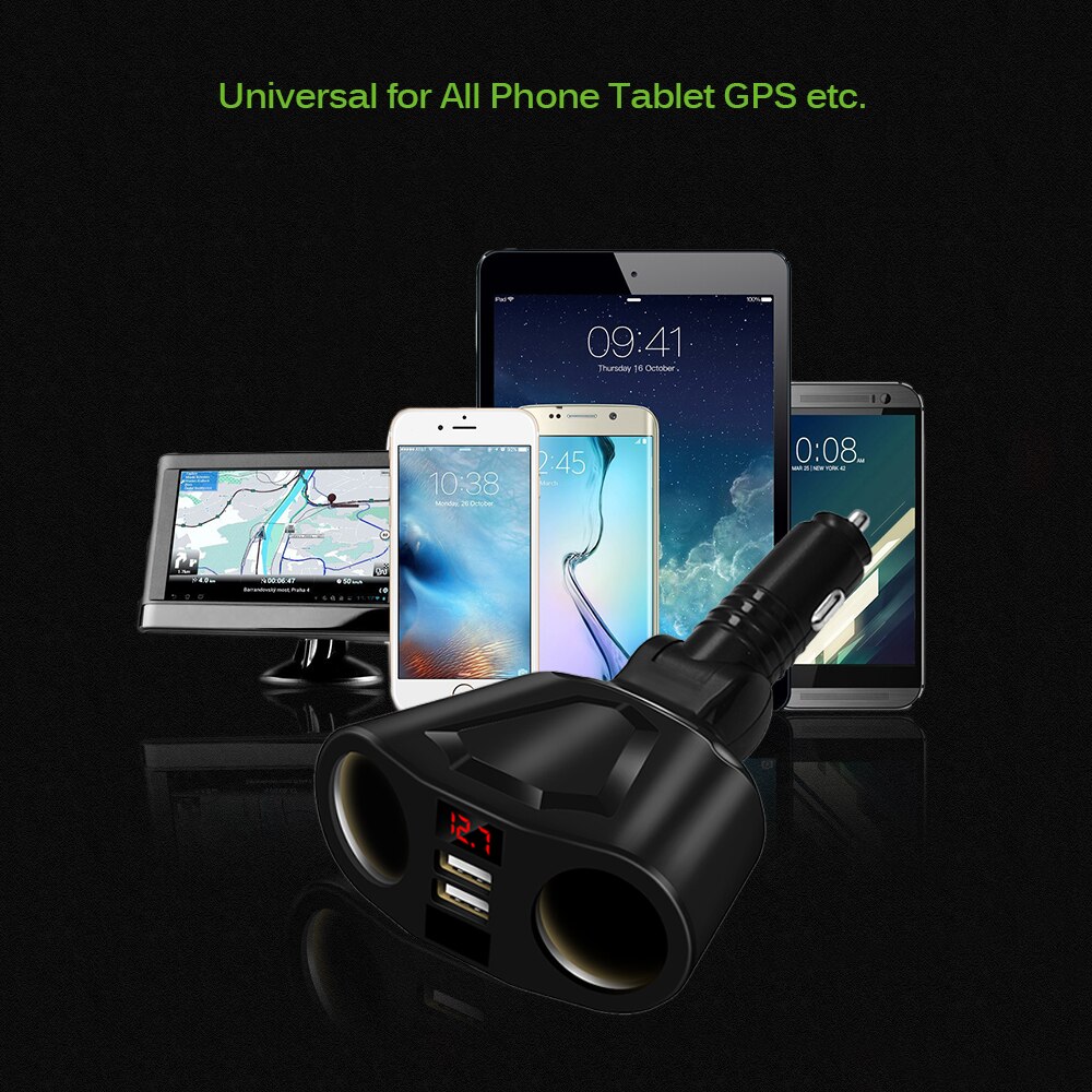 Car Charger Dual USB Low Power Intelligent Chip Rotatable Adjustment for Automobile Data Recorder Car Refrigerator