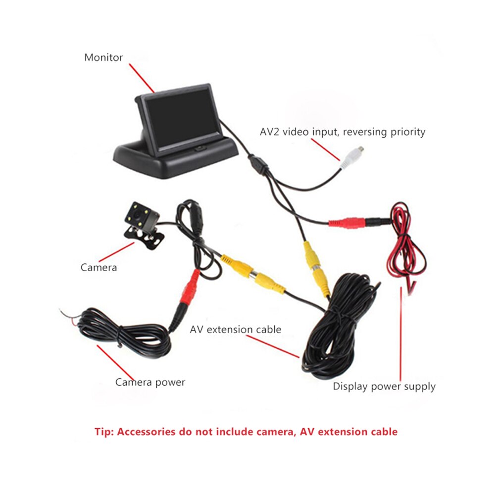 AOSHIKE-Monitor plegable para coche, 4,3 pantallas, con cámara, aparcamiento, 12V, pantalla TFT LCD, Universal, 640x480