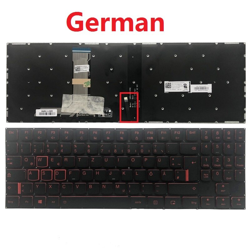 Clavier US/UK/SP/LA/GR pour ordinateur portable Lenovo Legion Y540-15IRH, Y540-17IRH, Y545-PG0, Y540-15IRH, Y530-15ICH, Y7000P-1060, Y545, sans cadre: German