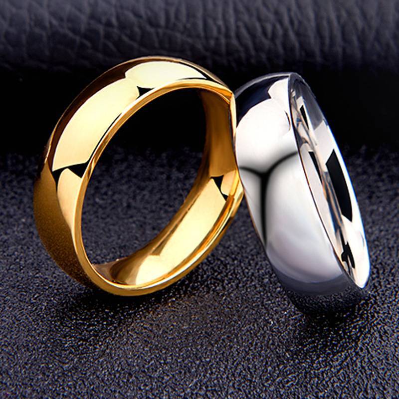 JUCHAO-anillos de acero inoxidable lisos para mujeres y hombres, joyería de compromiso de boda, oro Simple, 6MM
