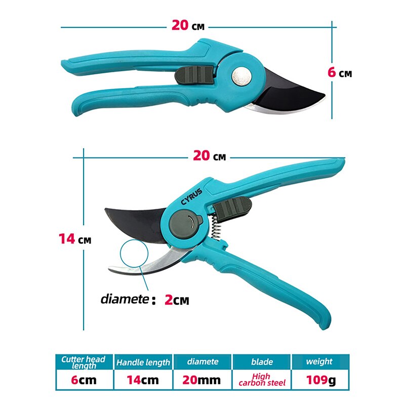 Shears Pruner Carbon Steel Cutter Secateurs Pruning Scissors Bypass Sharpener Clippers Garden Tool Solid Snip Floral