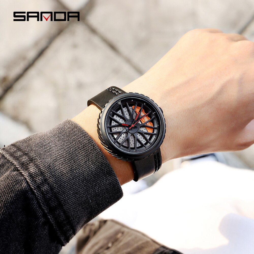 Relojes para hombre, Casual, estilo de rueda de coche, relojes de pulsera creativos para hombre, esfera de rueda de carreras 3D, reloj de cuarzo para hombre, reloj Masculino