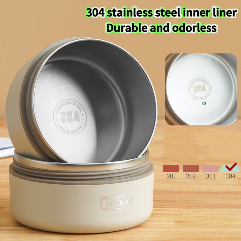 Stainless Steel 304 Sealed Multifunction Portable Round Heat Box Insulated Lunch Box Bento with Thermal Bag