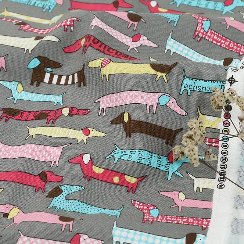 45Cm * 110Cm/Stuk, Cartoon Teckel Hond Katoen Hennep Afdrukken Doek, Kleding Verspreid, gordijn Marionet Stof, Diy Handgemaakte Materiaal