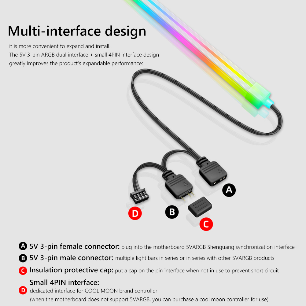 1/2PCS COOLMOON 30cm Aluminum alloy RGB PC Case LED Strip Magnetic Computer Light Bar 5V/3PIN Small 4Pin ARGB Motherboard Light