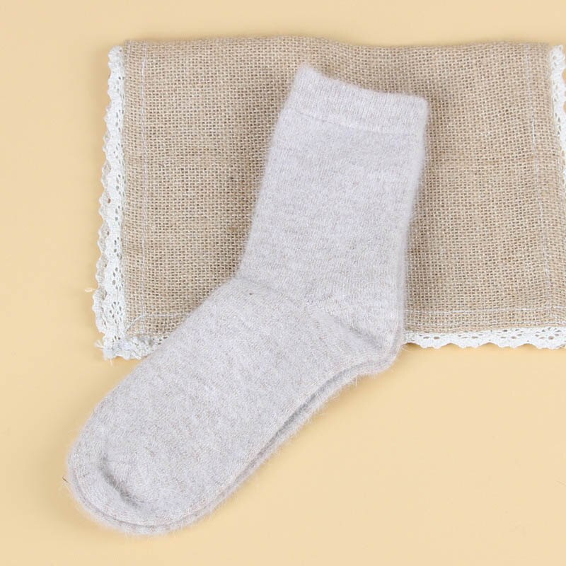 Angola Konijn & Merino Wollen Sokken Vrouwen Dikke Winter Sokken Mode Warme Sokken Vrouwen Vrouwelijke Sokken Grote Maat: Beige