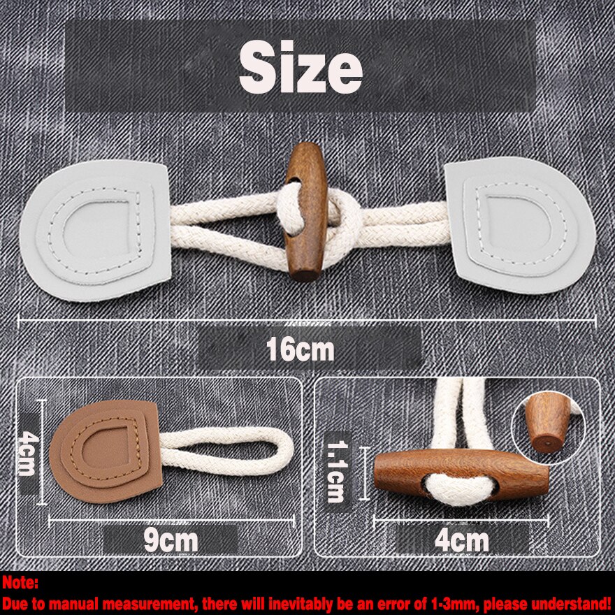 1Set Horn Buttons Duffle Coat Jacket Fasteners Toggle with Leather Patch Buckle Buttons for Overcoat Decor Sewing Accessories